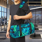 Turquoise Tropical Leaf Pattern Print Gym Bag