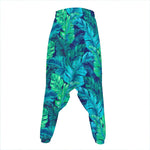 Turquoise Tropical Leaf Pattern Print Hammer Pants