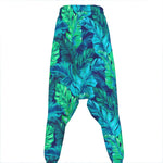 Turquoise Tropical Leaf Pattern Print Hammer Pants