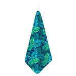 Turquoise Tropical Leaf Pattern Print Hand Towel