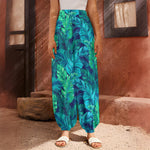 Turquoise Tropical Leaf Pattern Print Harem Pants