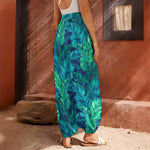 Turquoise Tropical Leaf Pattern Print Harem Pants