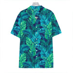 Turquoise Tropical Leaf Pattern Print Hawaiian Shirt