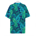 Turquoise Tropical Leaf Pattern Print Hawaiian Shirt
