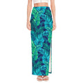 Turquoise Tropical Leaf Pattern Print High Slit Maxi Skirt
