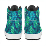 Turquoise Tropical Leaf Pattern Print High Top Leather Sneakers