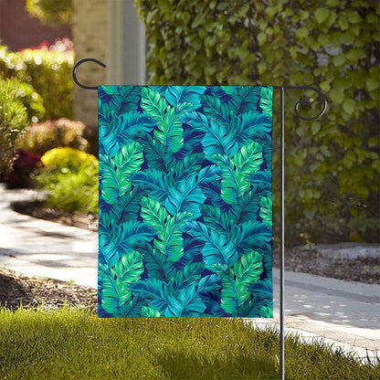 Turquoise Tropical Leaf Pattern Print House Flag