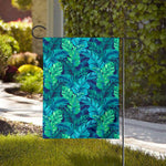 Turquoise Tropical Leaf Pattern Print House Flag