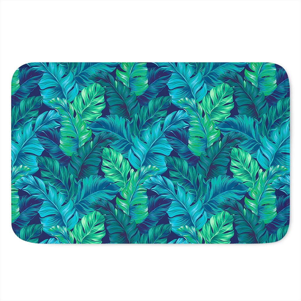 Turquoise Tropical Leaf Pattern Print Indoor Door Mat