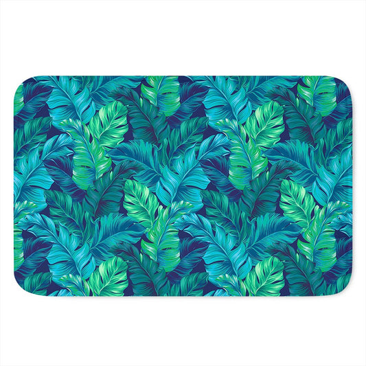 Turquoise Tropical Leaf Pattern Print Indoor Door Mat