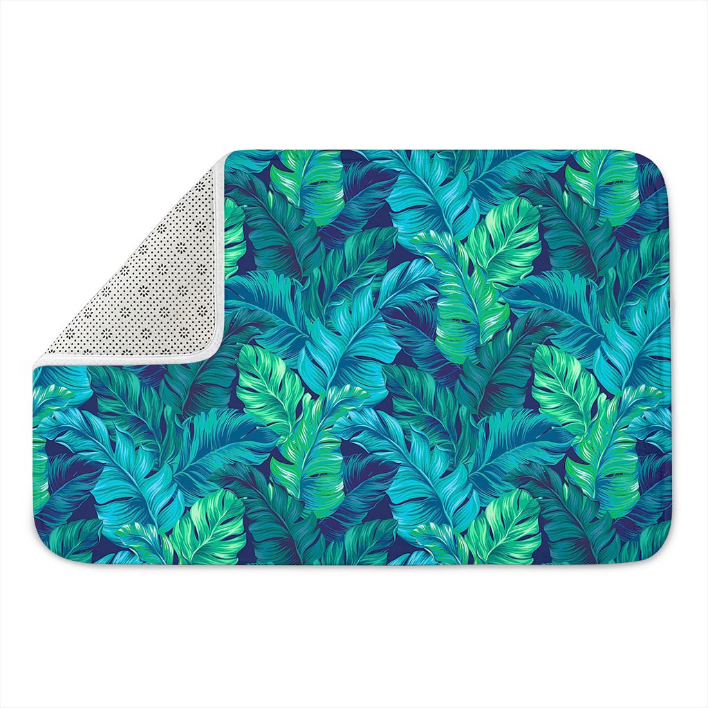 Turquoise Tropical Leaf Pattern Print Indoor Door Mat