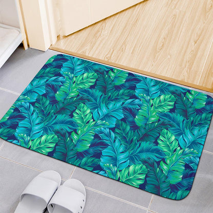 Turquoise Tropical Leaf Pattern Print Indoor Door Mat