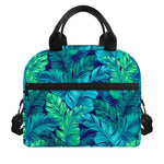 Turquoise Tropical Leaf Pattern Print Insulated Lunch Bag