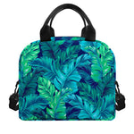 Turquoise Tropical Leaf Pattern Print Insulated Lunch Bag