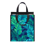 Turquoise Tropical Leaf Pattern Print Insulated Lunch Tote