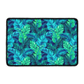 Turquoise Tropical Leaf Pattern Print Kitchen Mat