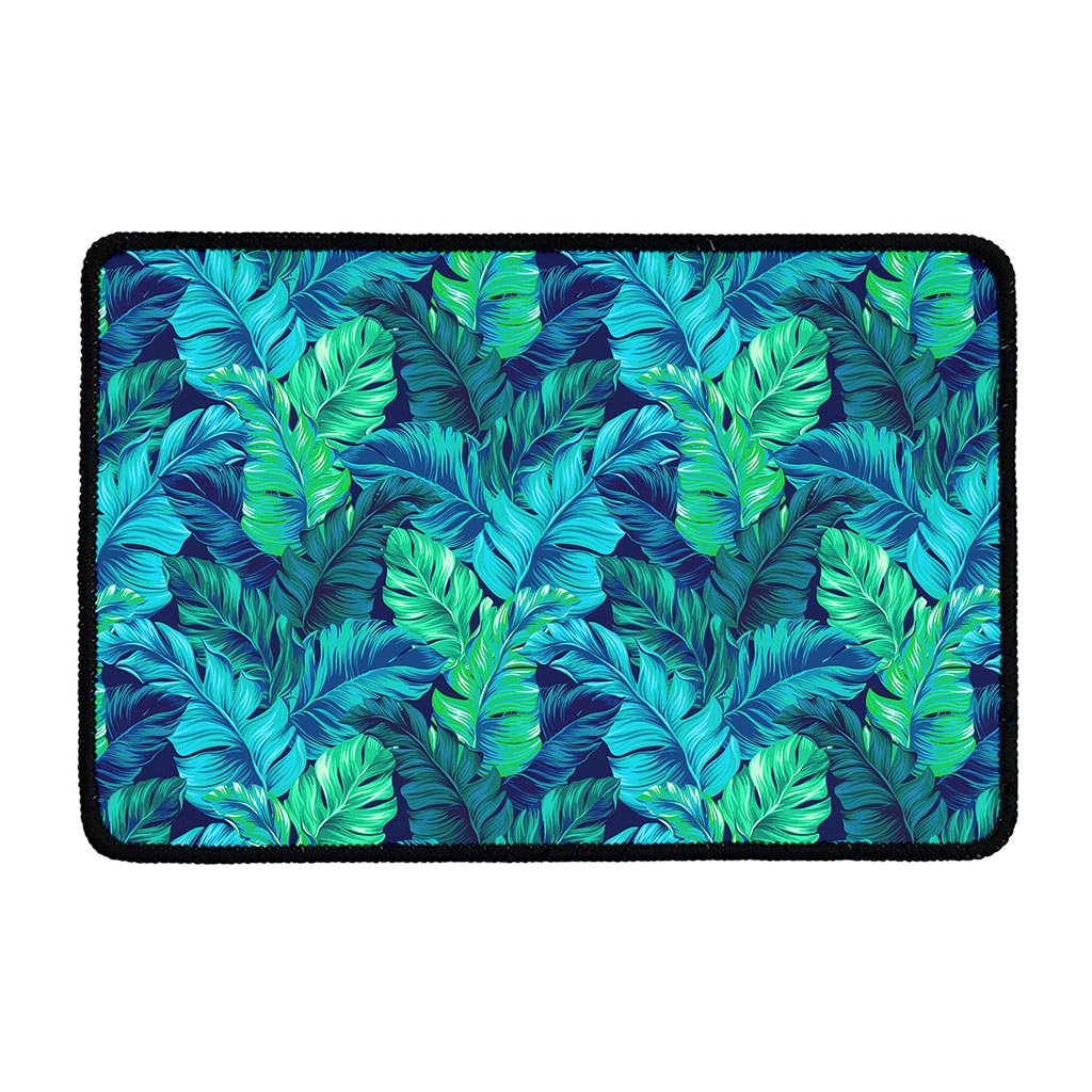 Turquoise Tropical Leaf Pattern Print Kitchen Mat