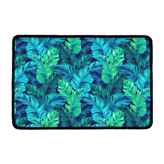 Turquoise Tropical Leaf Pattern Print Kitchen Mat