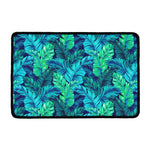 Turquoise Tropical Leaf Pattern Print Kitchen Mat