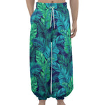 Turquoise Tropical Leaf Pattern Print Lantern Pants