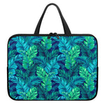 Turquoise Tropical Leaf Pattern Print Laptop Sleeve With Handle