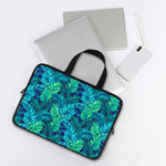 Turquoise Tropical Leaf Pattern Print Laptop Sleeve With Handle