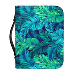 Turquoise Tropical Leaf Pattern Print Leather Bible Cover
