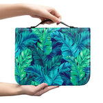 Turquoise Tropical Leaf Pattern Print Leather Bible Cover