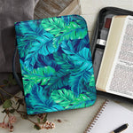 Turquoise Tropical Leaf Pattern Print Leather Bible Cover