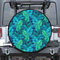 Turquoise Tropical Leaf Pattern Print Leather Spare Tire Cover