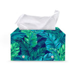 Turquoise Tropical Leaf Pattern Print Leather Tissue Box Cover