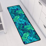 Turquoise Tropical Leaf Pattern Print Long Kitchen Mat