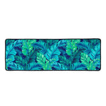 Turquoise Tropical Leaf Pattern Print Long Kitchen Mat