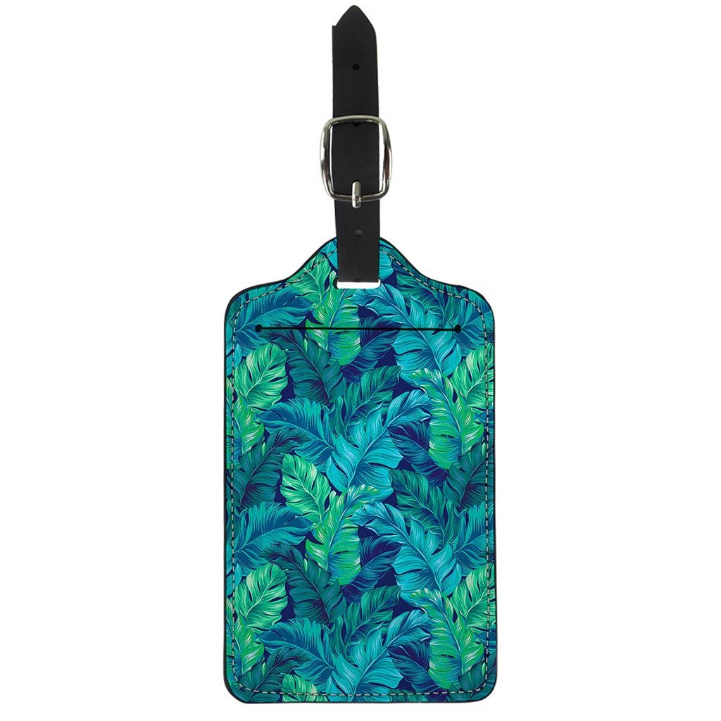 Turquoise Tropical Leaf Pattern Print Luggage Tag