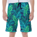 Turquoise Tropical Leaf Pattern Print Men's Beach Shorts