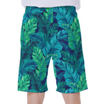 Turquoise Tropical Leaf Pattern Print Men's Beach Shorts