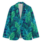 Turquoise Tropical Leaf Pattern Print Men's Blazer