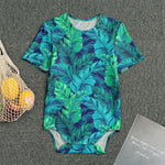 Turquoise Tropical Leaf Pattern Print Men's Bodysuit