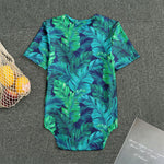 Turquoise Tropical Leaf Pattern Print Men's Bodysuit