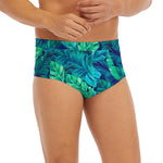 Turquoise Tropical Leaf Pattern Print Men's Briefs