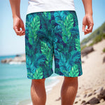 Turquoise Tropical Leaf Pattern Print Men's Cargo Shorts