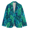 Turquoise Tropical Leaf Pattern Print Men's Cotton Blazer
