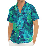 Turquoise Tropical Leaf Pattern Print Men's Deep V-Neck Shirt