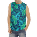Turquoise Tropical Leaf Pattern Print Men's Fitness Tank Top