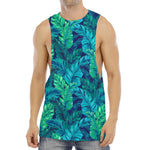 Turquoise Tropical Leaf Pattern Print Men's Muscle Tank Top