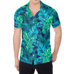 Turquoise Tropical Leaf Pattern Print Men's Shirt