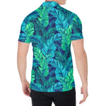 Turquoise Tropical Leaf Pattern Print Men's Shirt