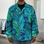 Turquoise Tropical Leaf Pattern Print Men's Shirt Jacket