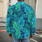 Turquoise Tropical Leaf Pattern Print Men's Shirt Jacket