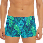 Turquoise Tropical Leaf Pattern Print Men's Short Boxer Briefs